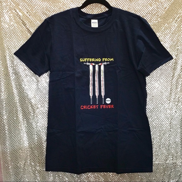 NWOT Graphic Tee T-Shirt Mens Cricket Fever Sports Blue Cotton Gildan India - Picture 2 of 2